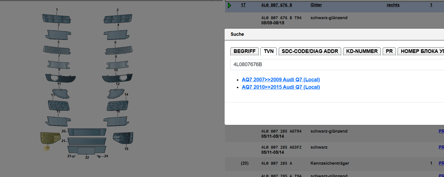 AUDI Q7 4L FRONTSTOßSTANGE RECHTS GRILL S-LINE SCHWARZGLÄNZEND 4L0807676B ORIG - Obrázek 4