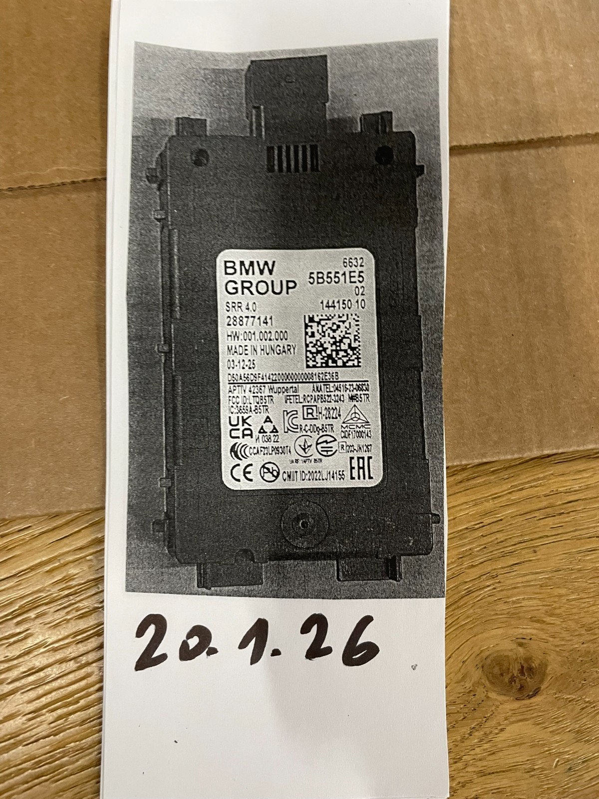 BMW 5 G60 , 5 G90, 5 G61, 5 G99,RADARSENSOR TOTWINKEL RADAR 66325B551E5 ORIG NEU - Obrázek 9