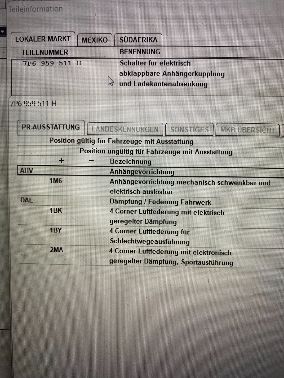 TOUAREG SCHALTER FÜR ELEKTRISCH ABKLAPPBARE ANHÄNGERKUPPLUNG 7P6959511H ORIG. - Obrázek 10