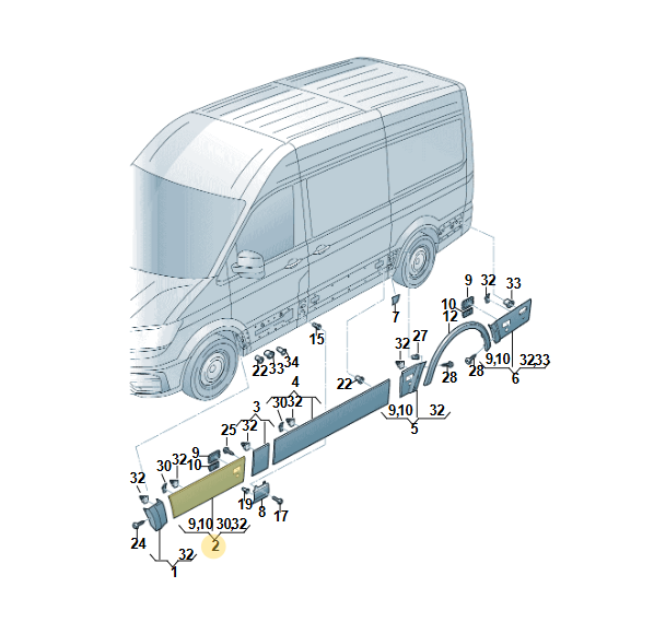 VW CRAFTER TÜR SCHUTZLEISTE VORN + SEITLICHE LEUCHT LINKS 7C0854939E 7C3945061B - Obrázek 3