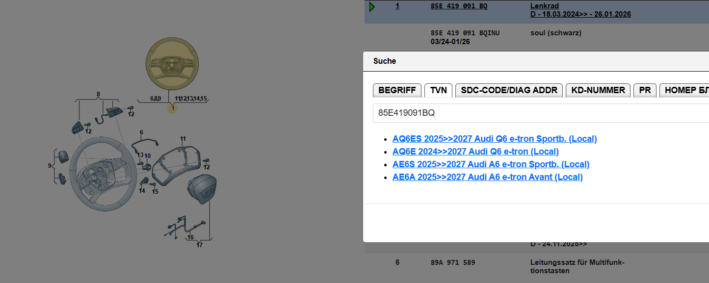 AUDI A6 - Q6 E-TRON LENKRAD BEHEIZT MIT PADELS 85E419091BQ ORIGINAL NEU AUDI - Obrázek 5