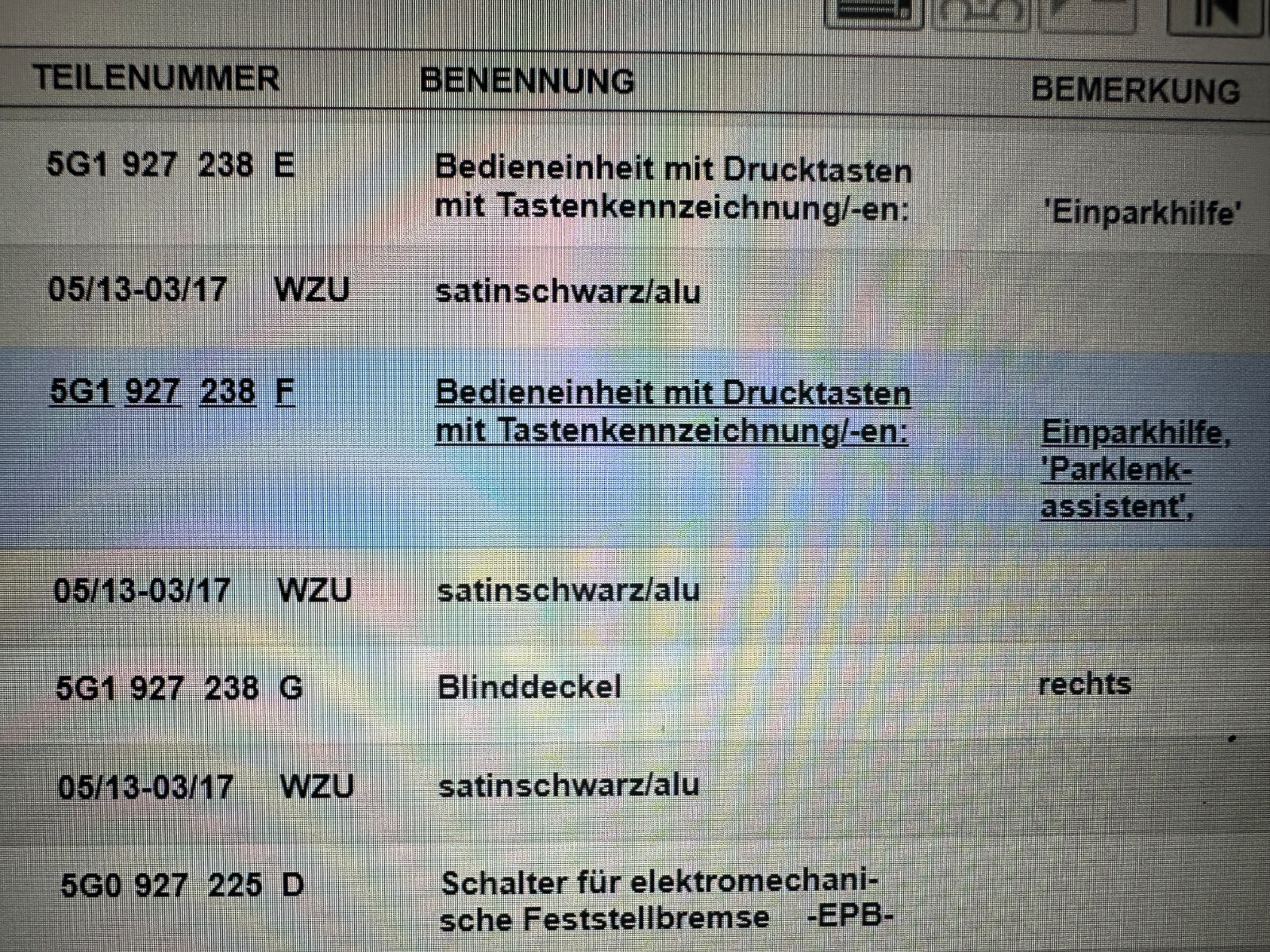 VW GOLF 7 DRUCKTASTEN SCHALTER PDC PLA 5G1927238F Fast Neu d v Test Wagen ORIG. - Obrázek 5