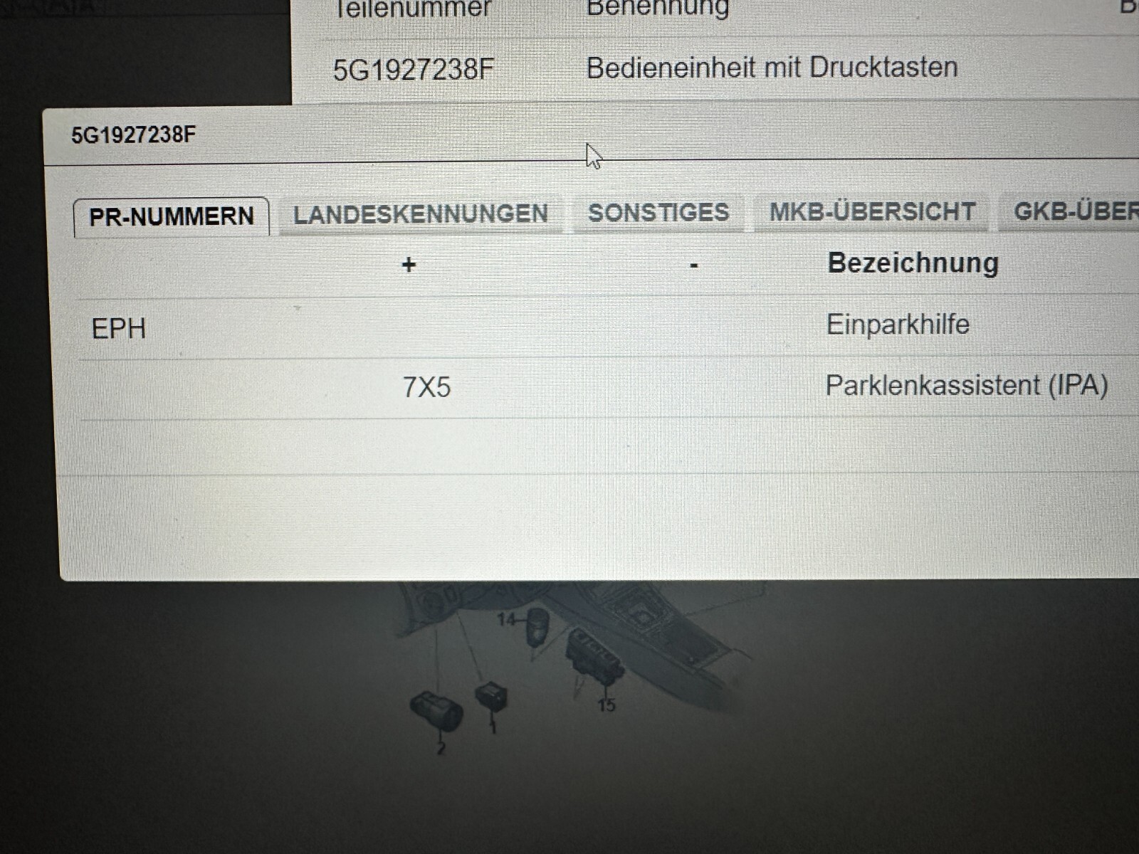 VW GOLF 7 DRUCKTASTEN SCHALTER PDC PLA 5G1927238F Fast Neu d v Test Wagen ORIG. - Obrázek 8