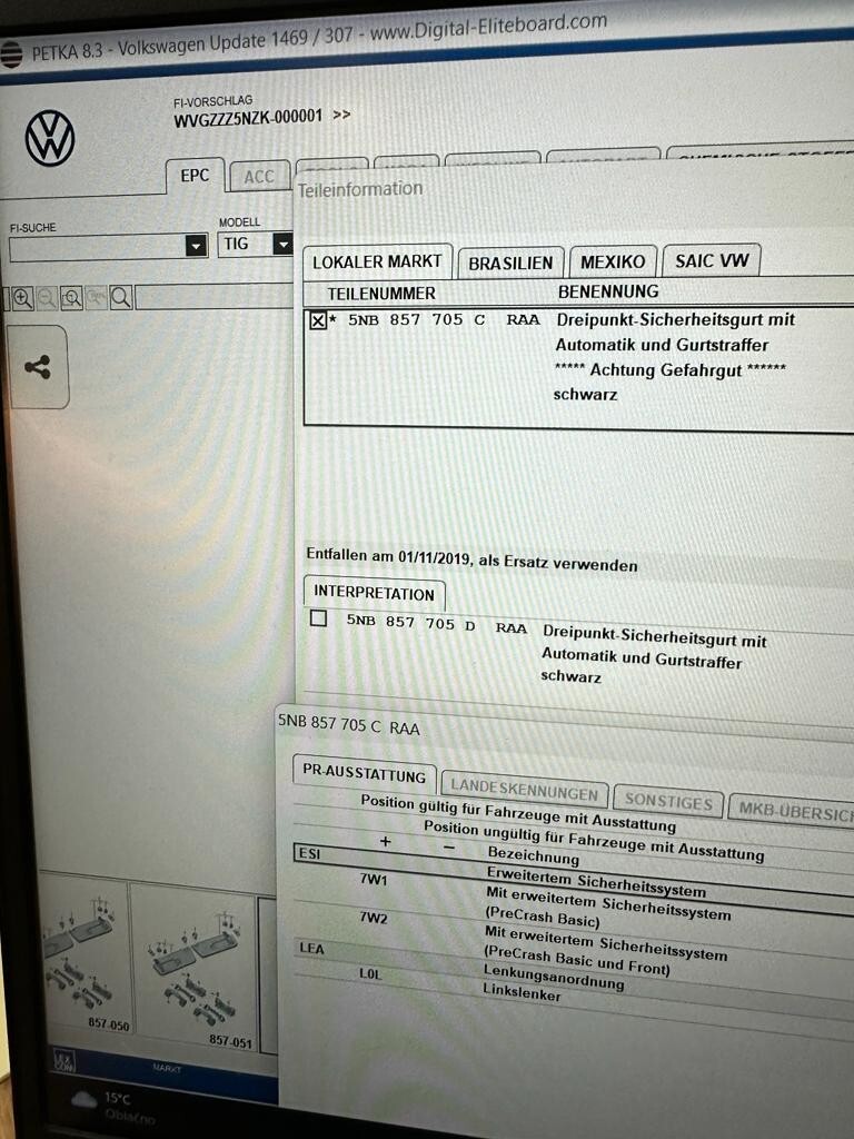 VW TIGUAN 2016-2022 ARMATURENBRET 5NB857003 N MIT GURTEN VORN +AIRBAG FAHRER NEU - Obrázek 21