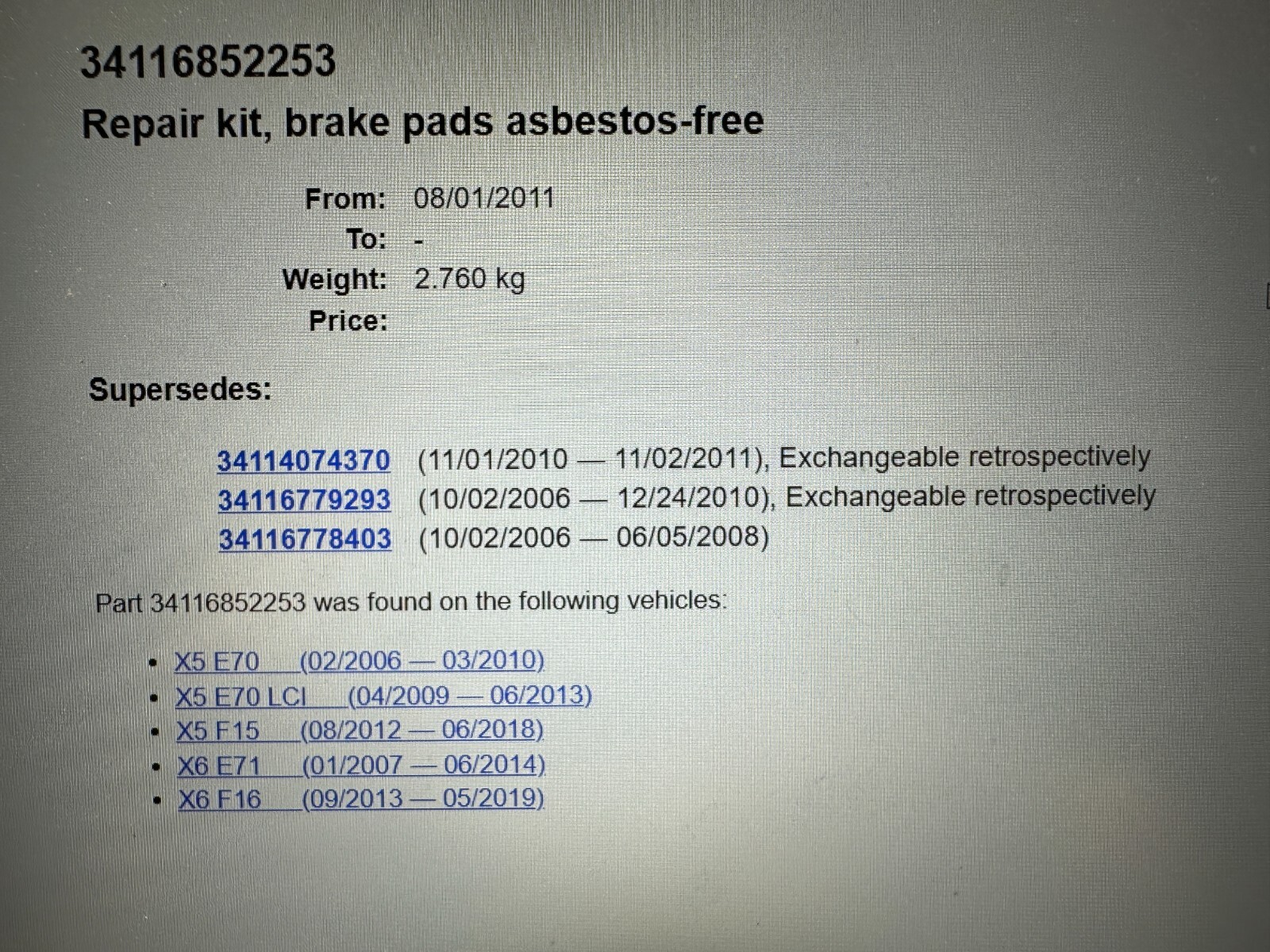 BREMSBELÄGE BMW X5, X6 BREMSBELÄGE 34116852253 - 34114074370 - 34116779293 ORIG - Obrázek 4