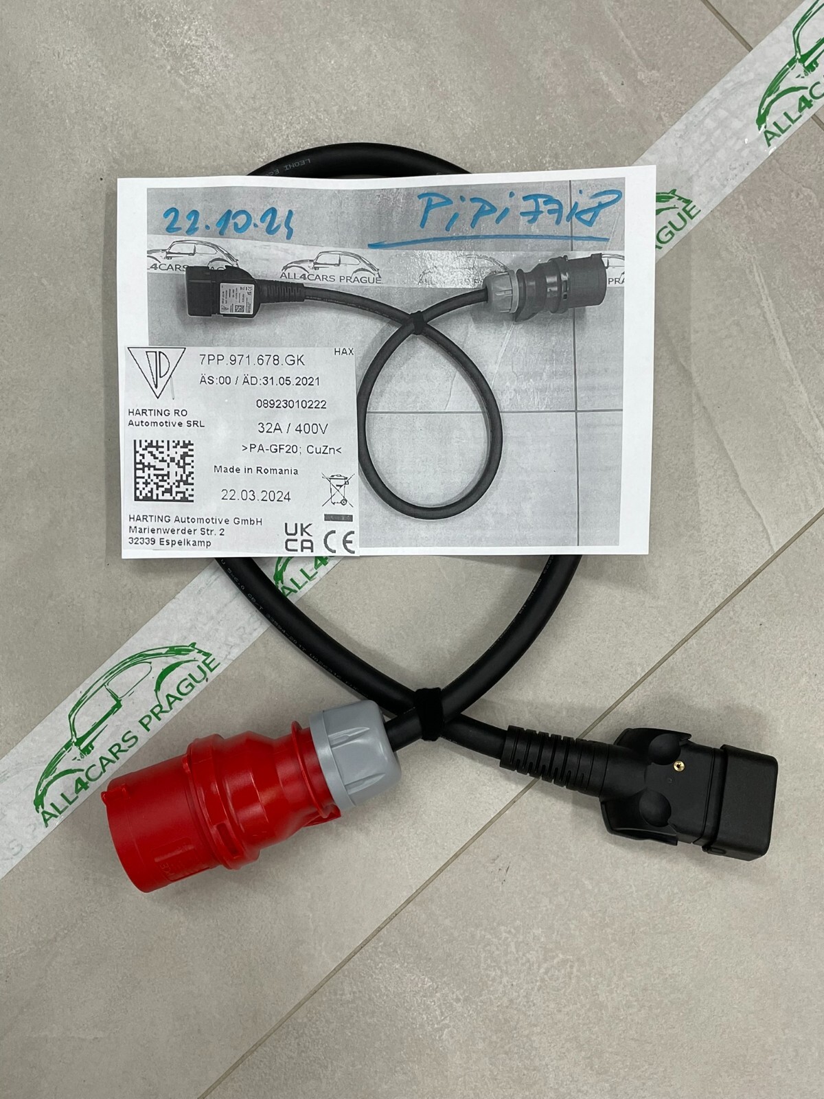 PORSCHE LADEKABEL FÜR NETZSTECKDOSE CEE 32A 3P 900MM GERADE 7PP971678GK ORIG.NEU - Obrázek 12