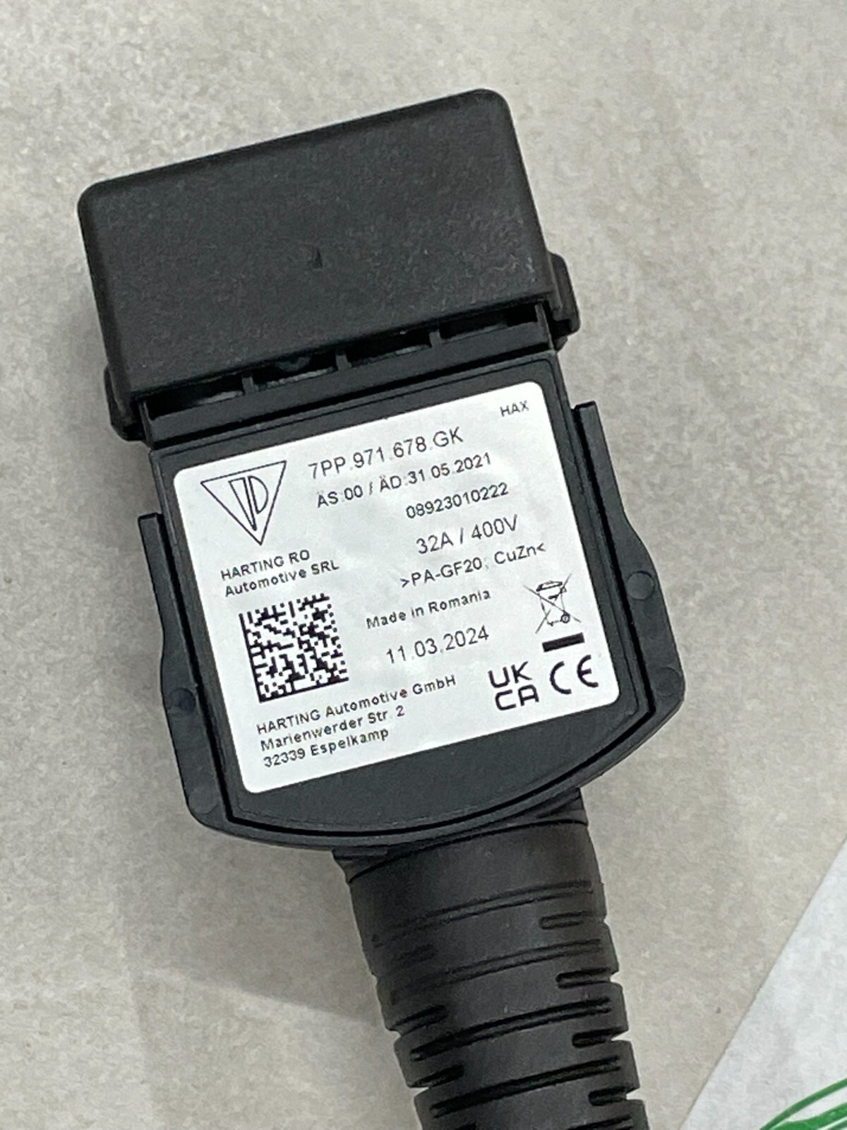 PORSCHE LADEKABEL FÜR NETZSTECKDOSE CEE 32A 3P 900MM GERADE 7PP971678GK ORIG.NEU - Obrázek 3