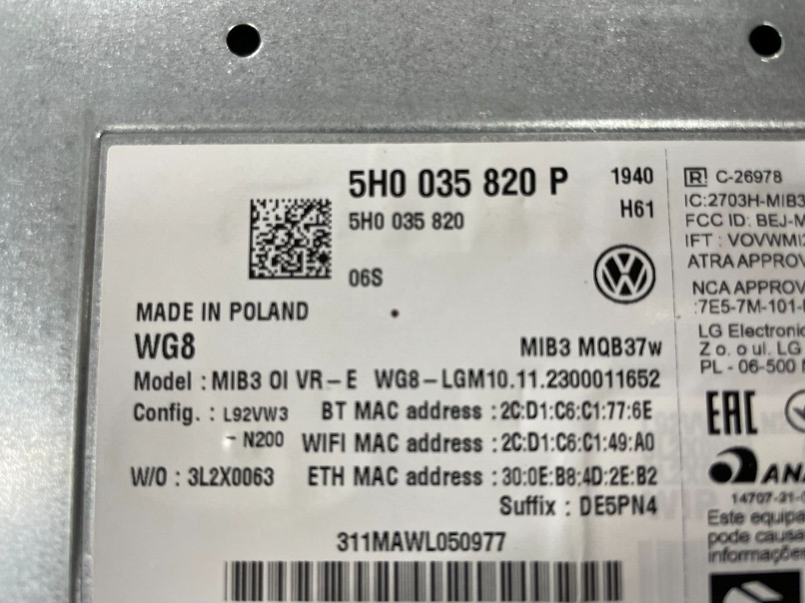 VW GOLF 8 MIB3 MQB UNIT LCD NAVIGATIONSSYSTEM 5H0035820P + 5H0919605B NEU ORIG - Obrázek 3