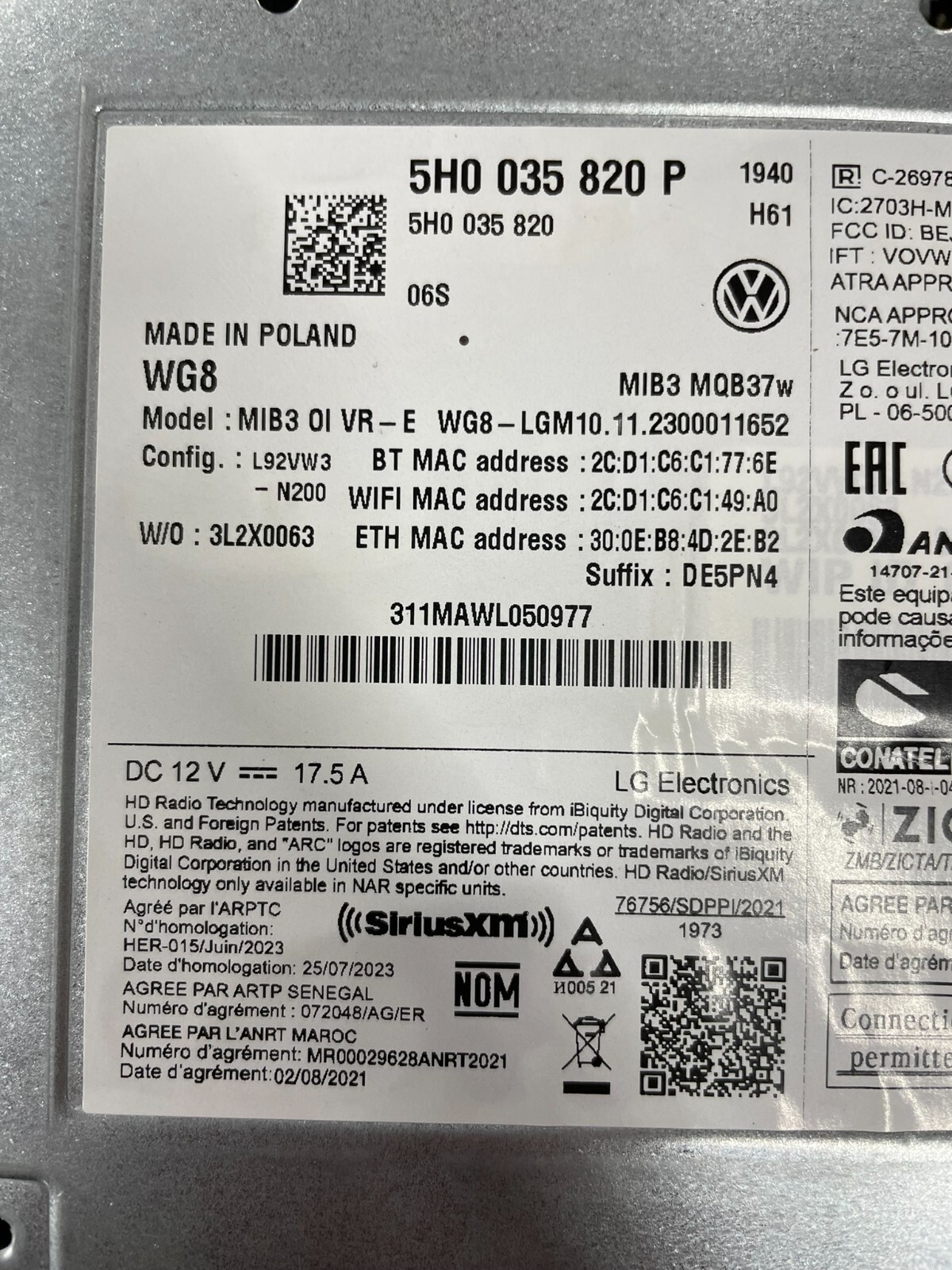 VW GOLF 8 MIB3 MQB UNIT LCD NAVIGATIONSSYSTEM 5H0035820P + 5H0919605B NEU ORIG - Obrázek 10