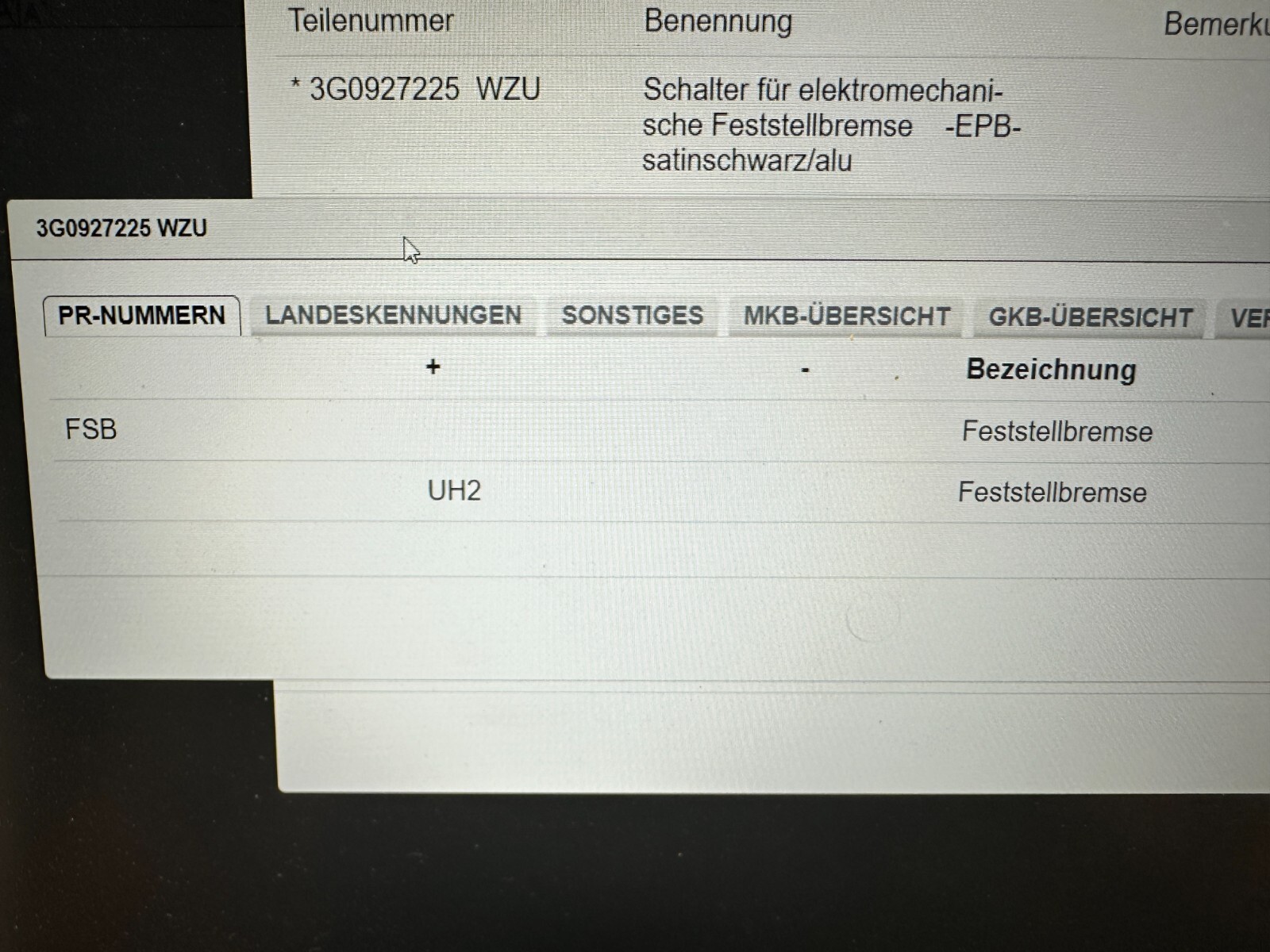 VW PASSAT B8 SCHALTER ELEKTROMECHANISCHE FESTSTELLBREMSE 3G0927225 Fast Neu Test - Obrázek 9