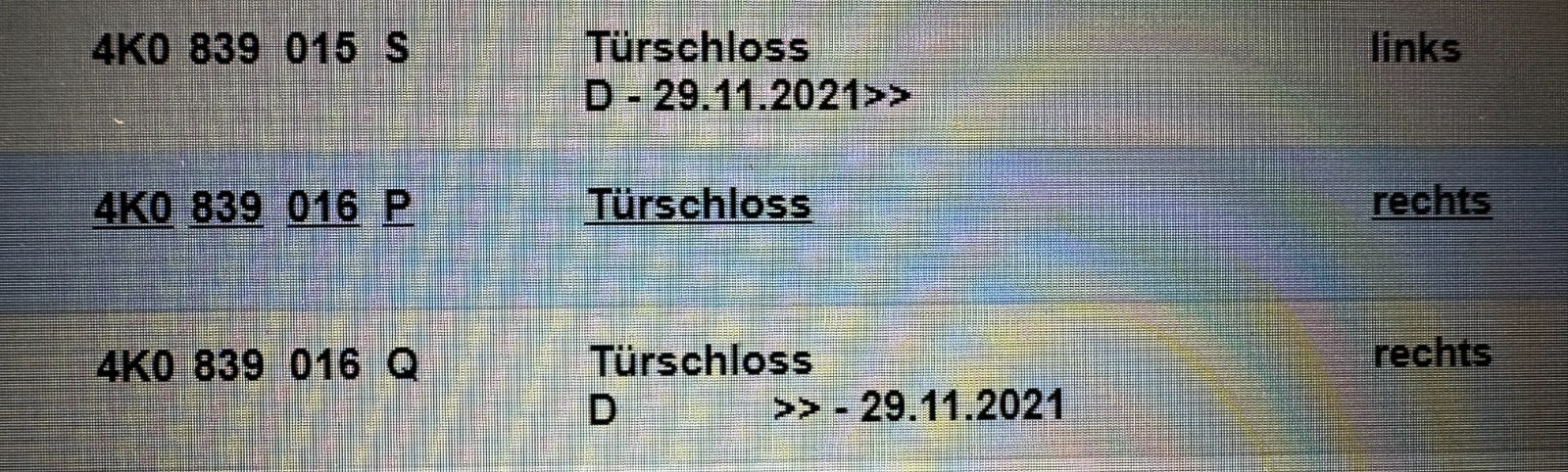 AUDI A6 A7 Q8 E-TRON TÜRSCHLOSS RECHTS HINTEN 4K0839016P ORIG.NEU!! - Obrázek 6