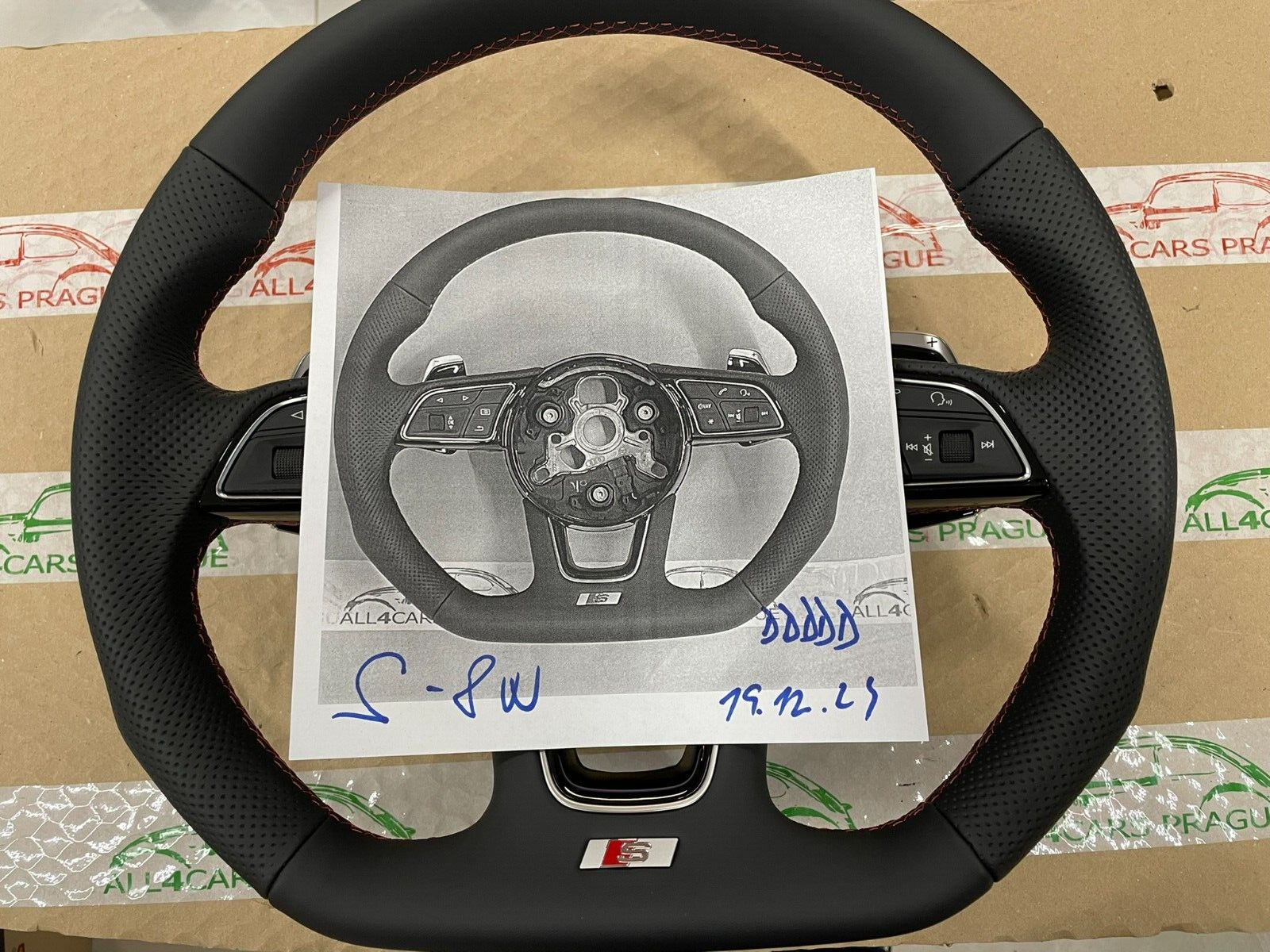 AUDI S4 S5 8W SPORT LEDER LENKRAD ABGEFLACHT GELOCHT S PADELS 8W0419091 ORIG NEU - Obrázek 16