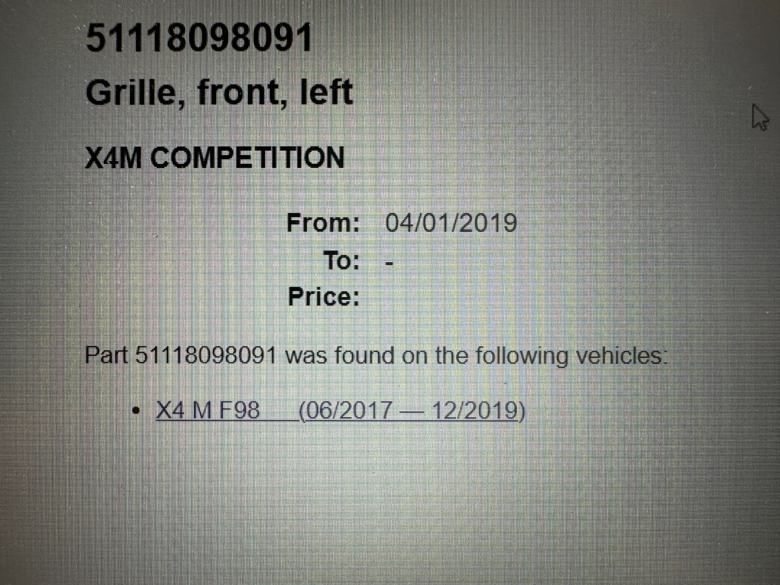 BMW X4 (F98) M COMPETITION KÜHLER GRILL SCHWARZ LINKS 51118098091 FAST NEU TEST. - Obrázek 5