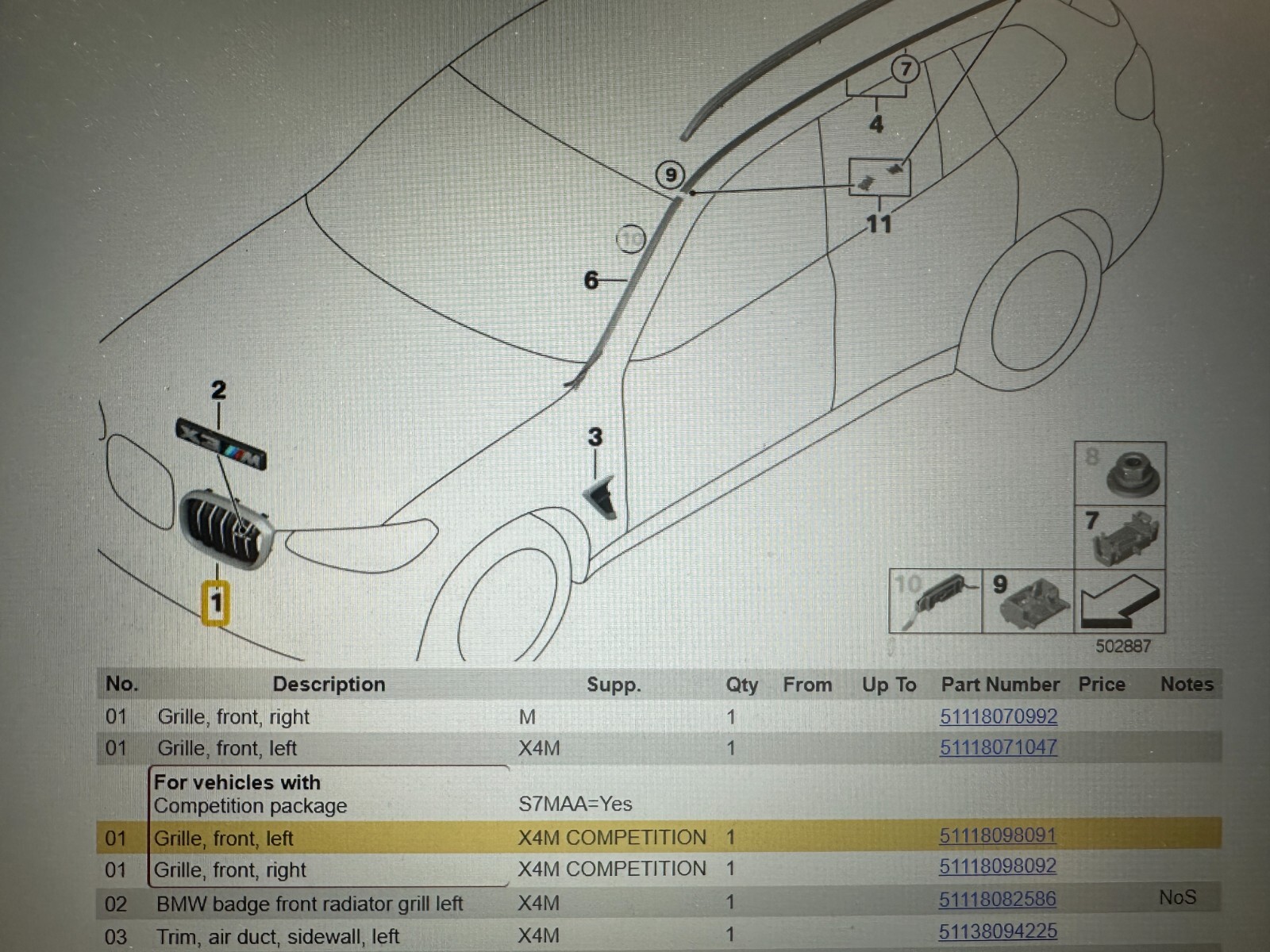 BMW X4 (F98) M COMPETITION KÜHLER GRILL SCHWARZ LINKS 51118098091 FAST NEU TEST. - Obrázek 7