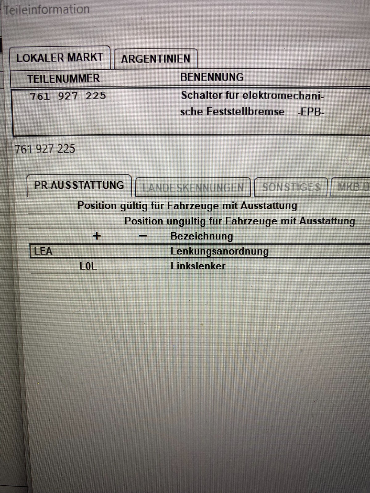 VW TOUAREG 3 SCHALTER FUR ELEKTROMECHANISCHE FESTSTELLBREMSE 761927225 NEU!!!! - Obrázek 11