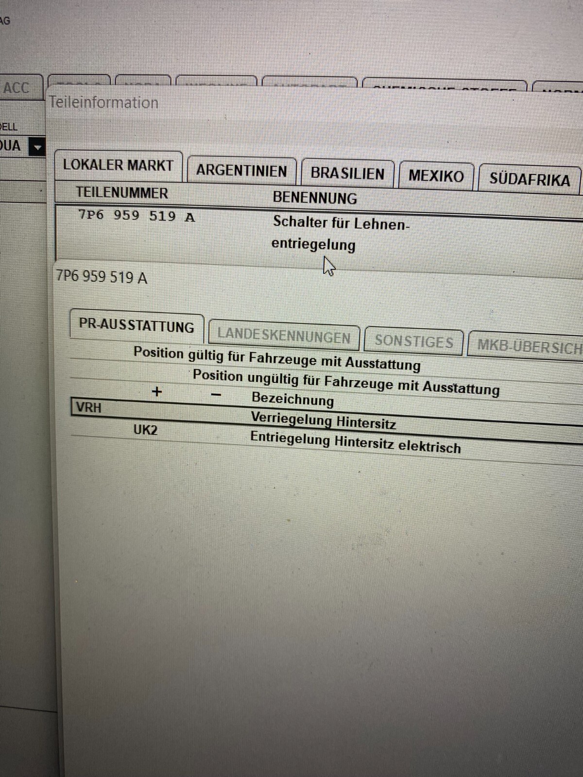 VW TOUAREG 7P SCHALTER FÜR LEHNENENTRIEGELUNG 7P6959519A ORIG.NEU!!! - Obrázek 11