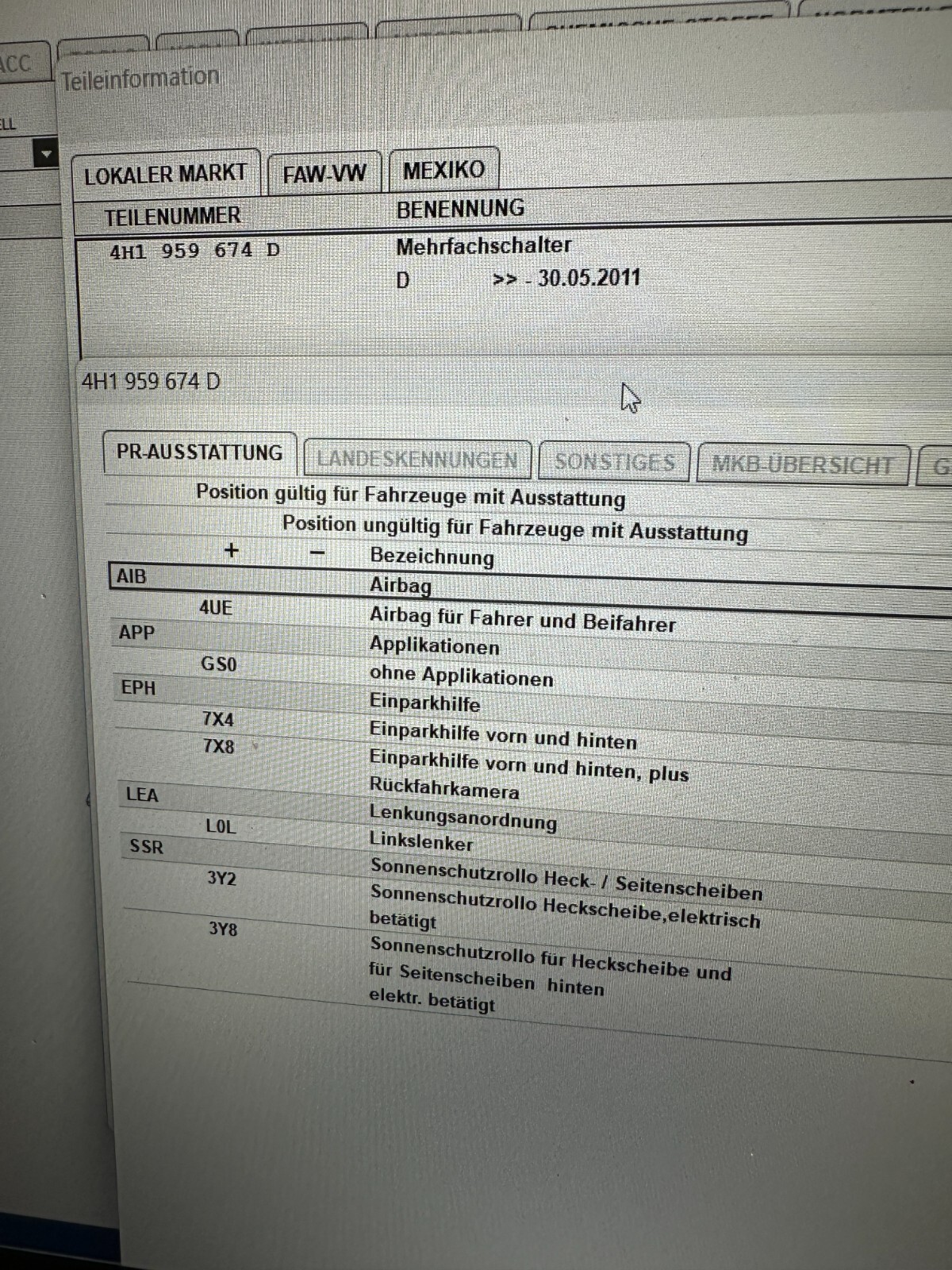 AUDI A8/S8 MEHRFACHSCHALTER SCHALTER 4H1959674D MULTIPLE SWITCH 4H1 959 674 D OE - Obrázek 17