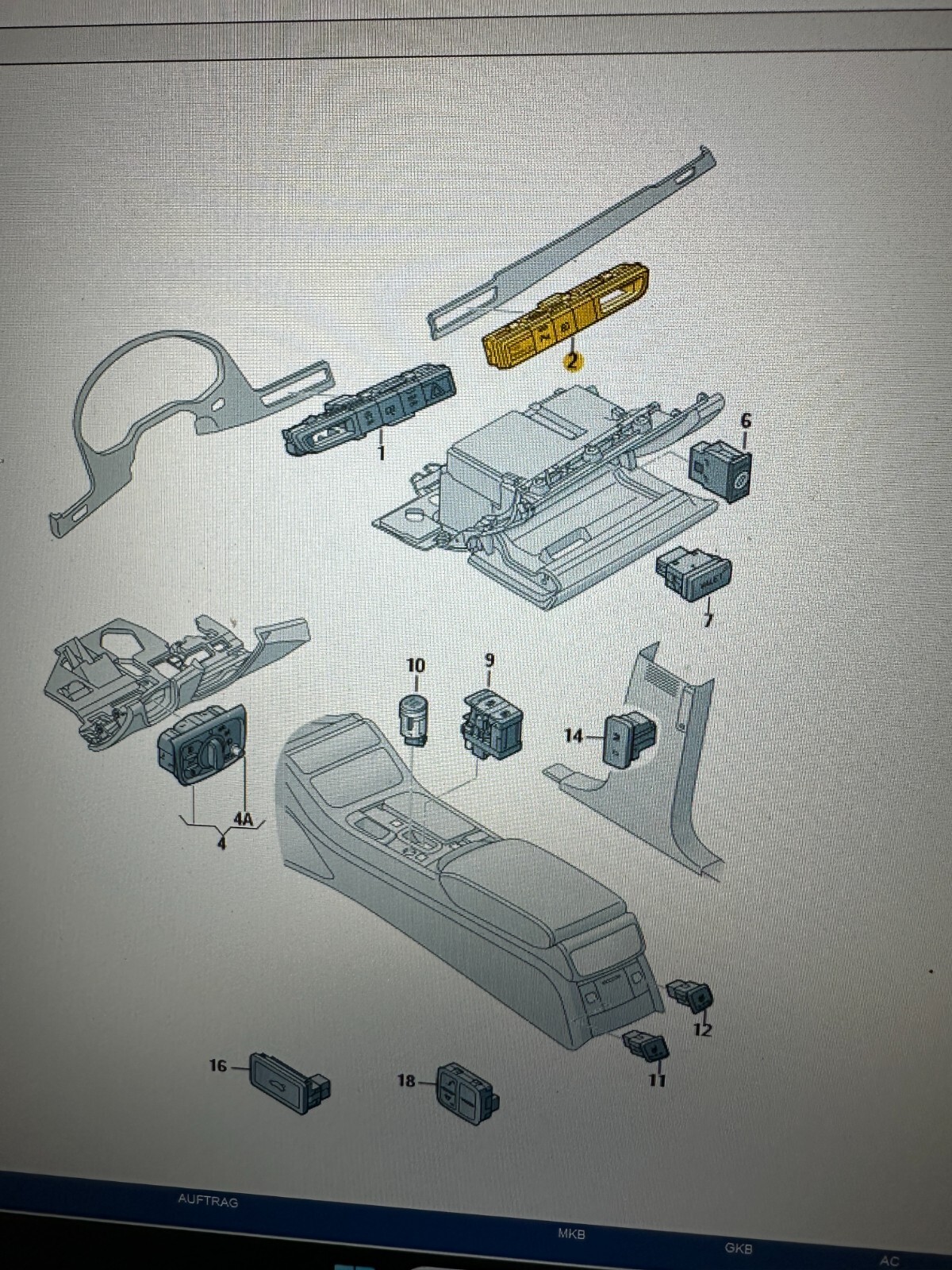 AUDI A8/S8 SCHALTLEISTE SCHALTER MITTELKONSOLE MEHRFACHSCHALTER 4H1959674DM ORIG - Obrázek 20