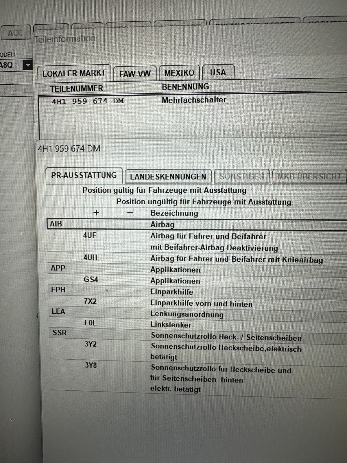 AUDI A8/S8 SCHALTLEISTE SCHALTER MITTELKONSOLE MEHRFACHSCHALTER 4H1959674DM ORIG - Obrázek 21