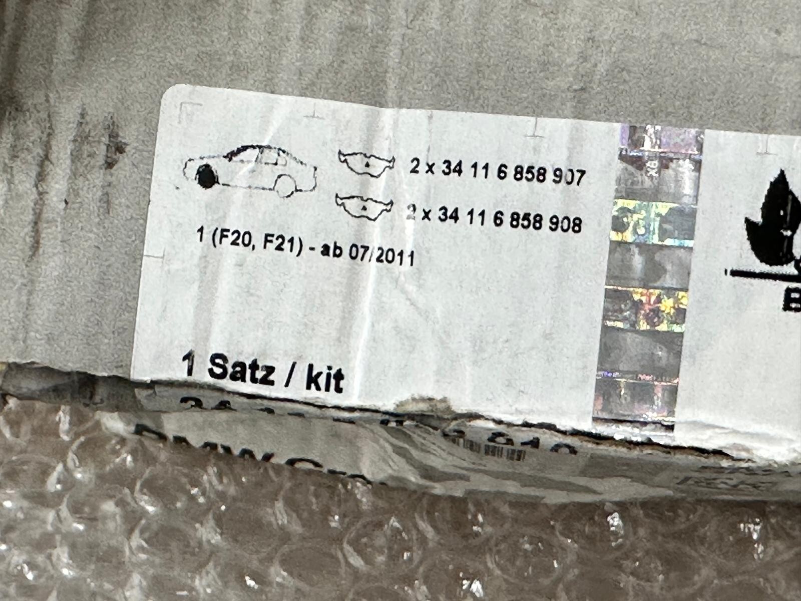 BMW 1, 2 BREMSBELÄGE BRAKE PADS 34116858910 34116850567 ORIG.BMW PARTS - Obrázek 5