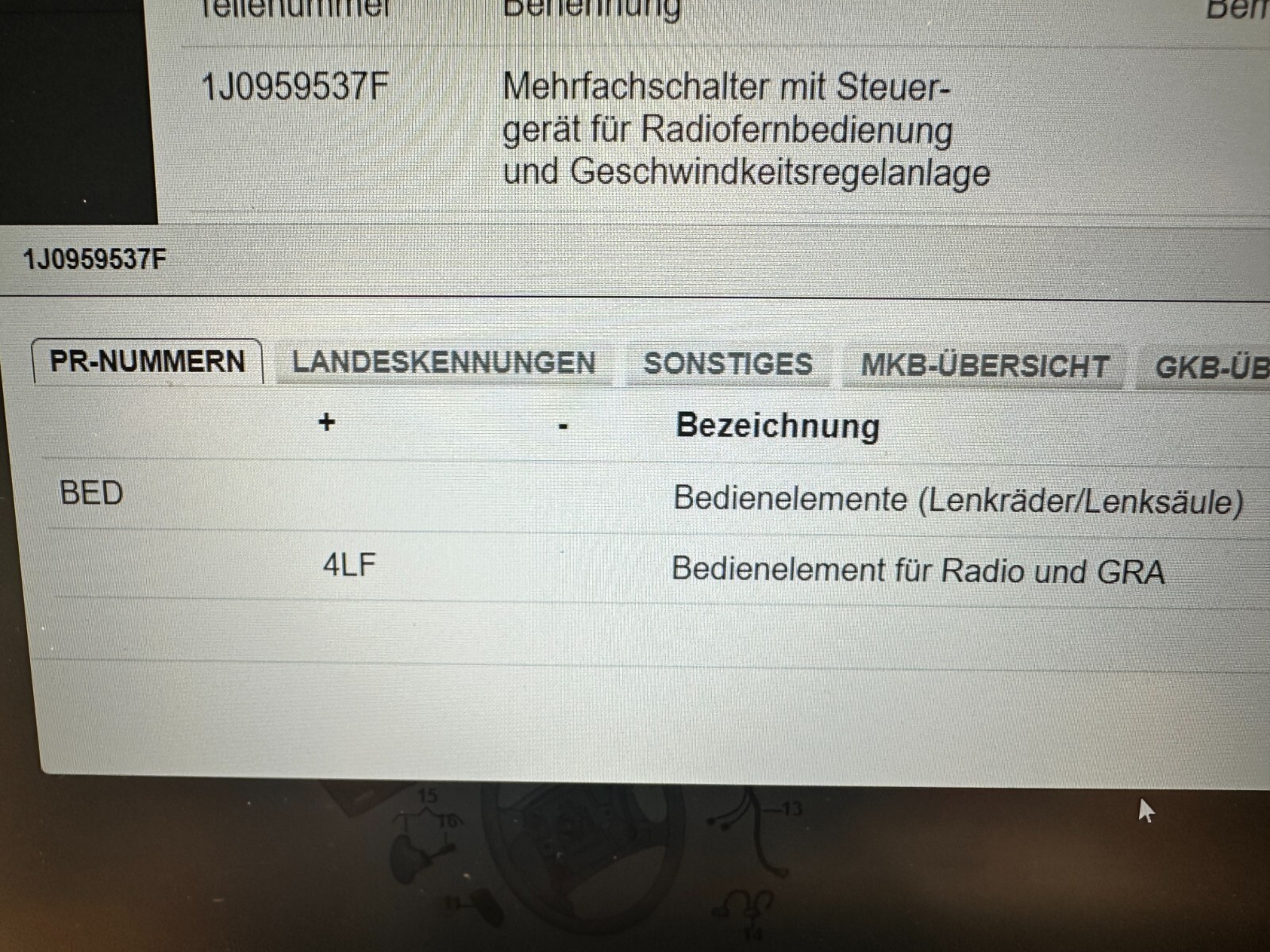 VOLKSWAGEN SEAT LENKRAD SCHALTER LINKS MIT STEUERGERÄT 1J0959537F Original Teil - Obrázek 5