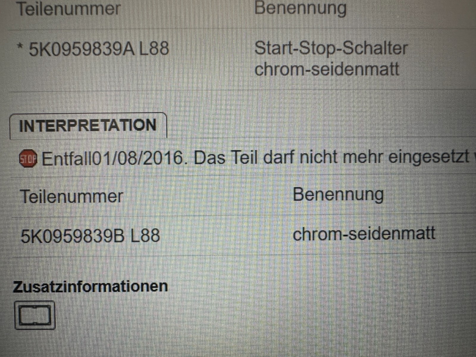 VW GOLF EOS SCIROCCO START STOP SCHALTER 5K0959839 5K0959839A 5K0959839B ORIG VW - Obrázek 7