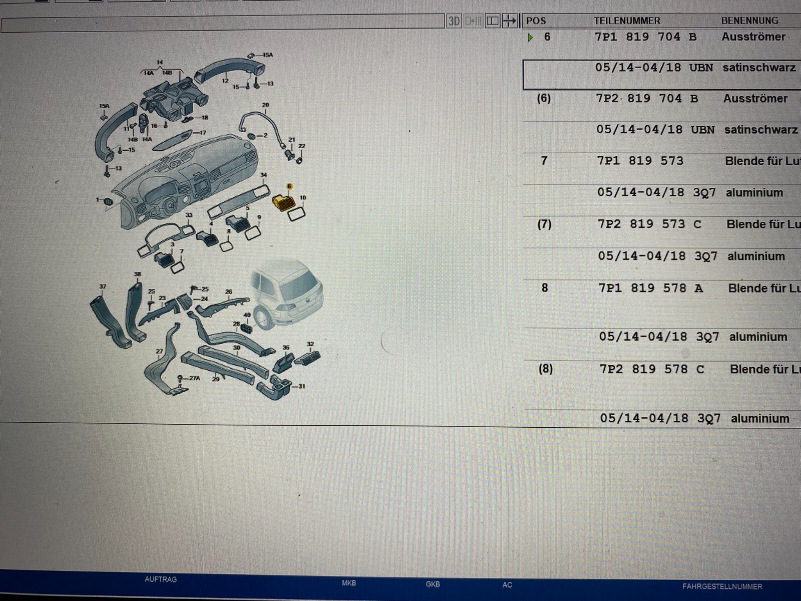 VW TOUAREG AUSSTRÖMER SCHWARZ MITTE RECHTS SATINSCHWARZ 7P1819704B UBN ORIG.NEU! - Obrázek 8