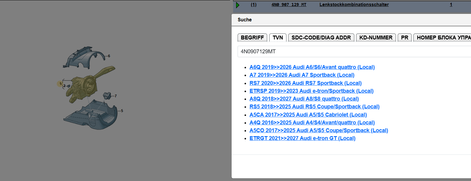AUDI A4,A5,A6,A7,A8,ETR GT, LENKSTOCK KOMBINATIONS SCHALTER 4N0907129MT ORIG.NEU - Obrázek 4