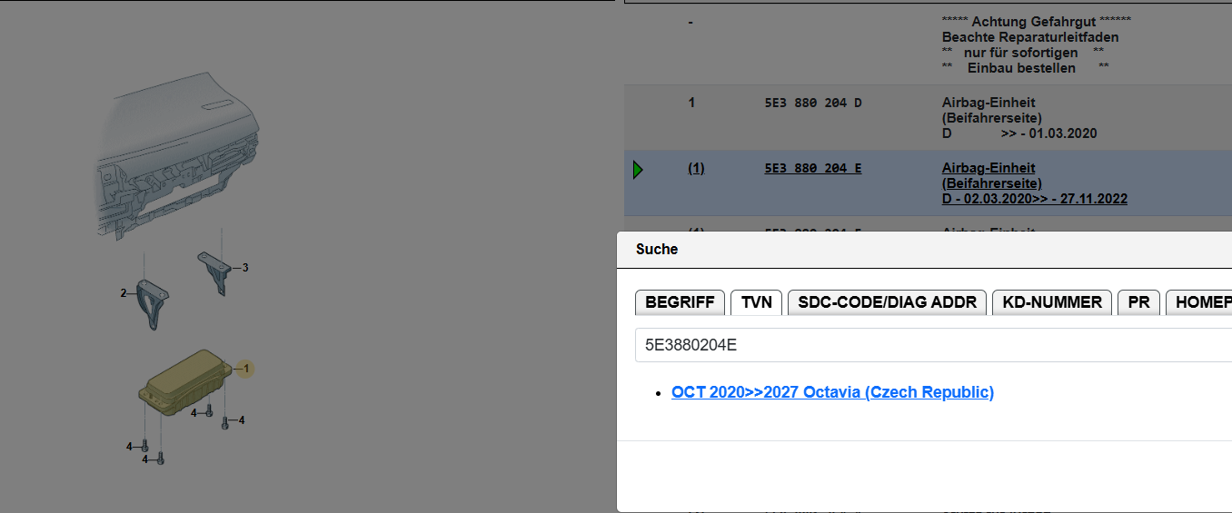 ŠKODA OCTAVIA 3 ARMATURENBRET SICHERHEITSTASCHE 5E3880204E 5E3880204F 5E3880204G - Obrázek 4