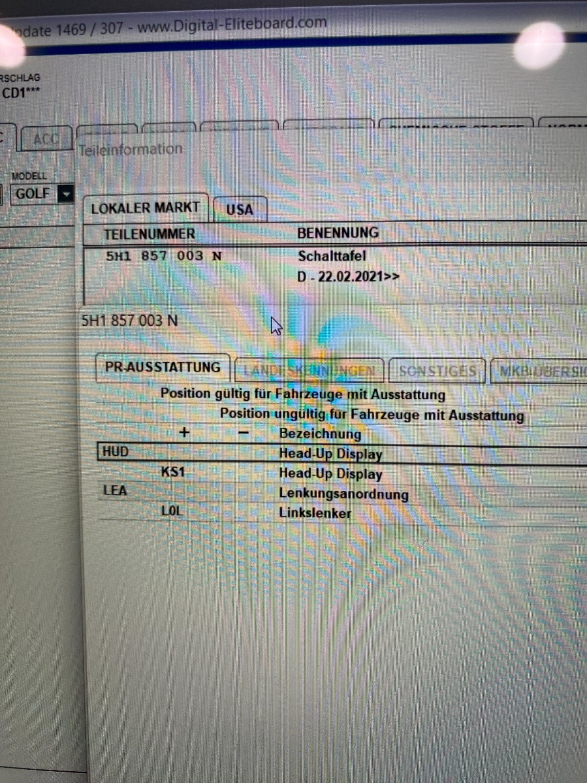 VOLKSWAGEN GOLF VIII ARMATURENBRETT SCHALTTAFEL 5H1857003N HEAD-UP ORIG. NEU!!! - Obrázek 16