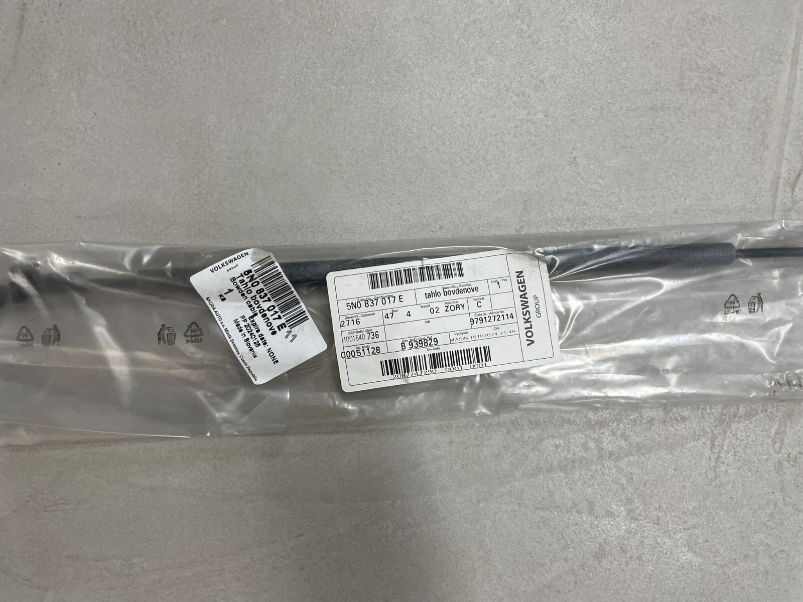 VW AUDI ŠKODA SEAT BOWDENZUG 5N0837017E ORIG.NEU!!! - Obrázek 3