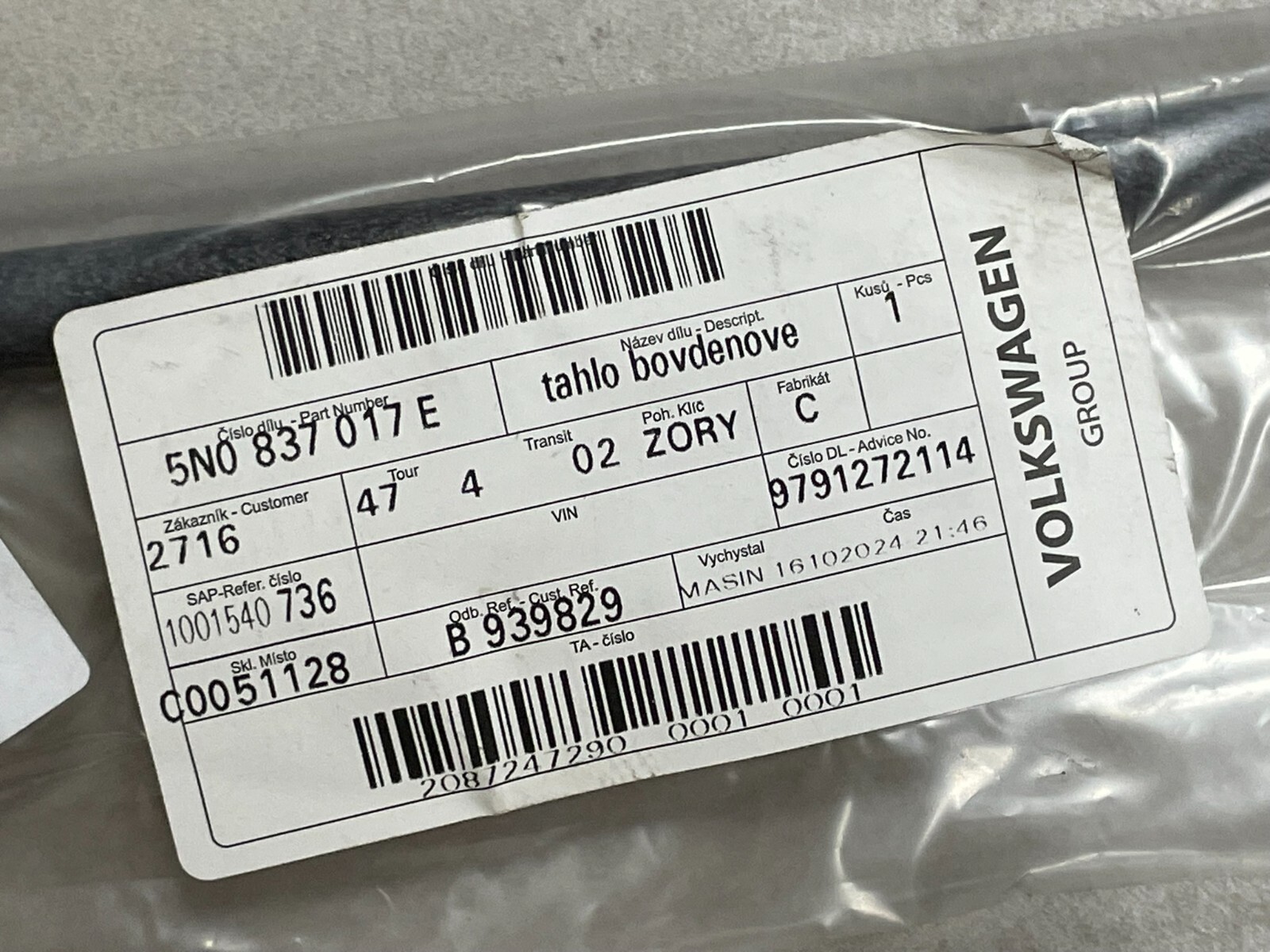 VW AUDI ŠKODA SEAT BOWDENZUG 5N0837017E ORIG.NEU!!! - Obrázek 5