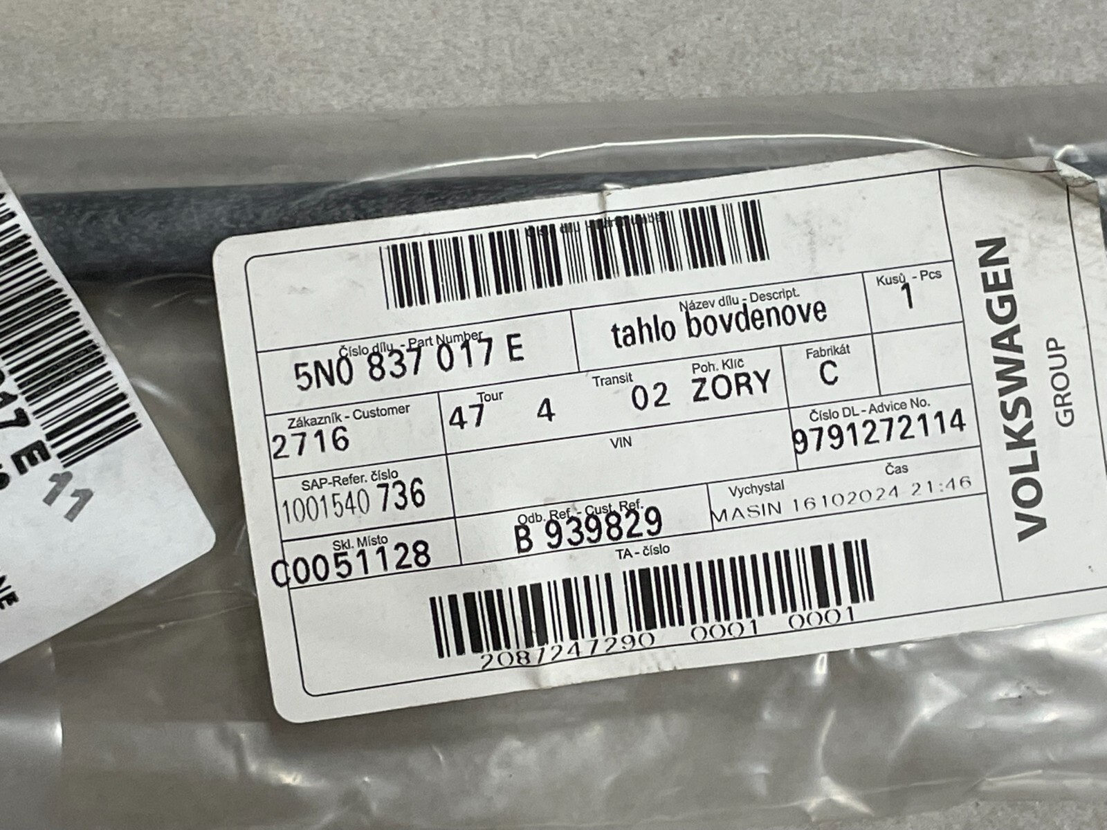 VW AUDI ŠKODA SEAT BOWDENZUG 5N0837017E ORIG.NEU!!! - Obrázek 7