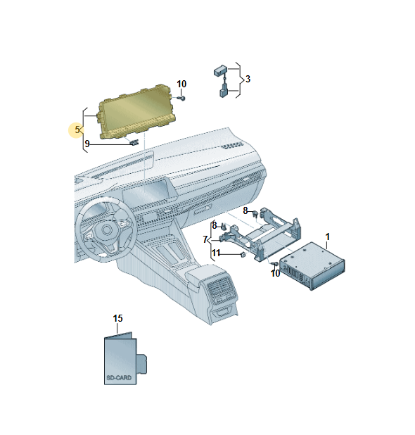 VW CADDY LCD DISPLAY BEDIENEINHEIT NAVIGATION ANZEIGE 5H0919605B ORIG. NEU - Obrázek 3