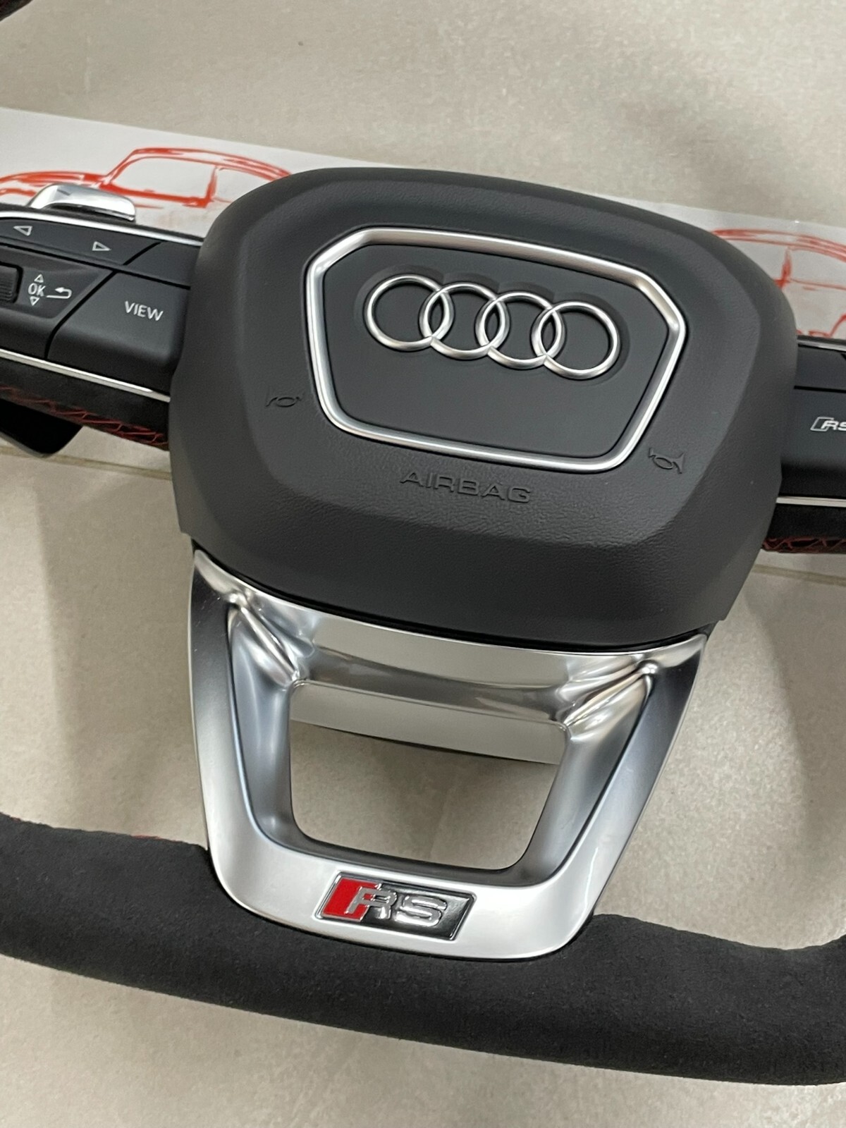 AUDI LENKRAD ALCANTARA RSQ8 4M Q8 Q7 SQ7 ABGEFLACHT WIPPEN ROTE NAHT 4M8419091AE - Obrázek 8