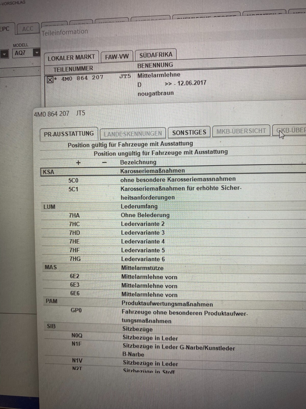 AUDI Q7 4M MITTELARMLEHNE NOUGATBRAUN KUNSTLEDER 2-TEILIG 4M0864207 JT5 ORIGINAL - Obrázek 12