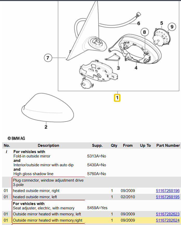 BMW 3 E92 E93 AUSSENSPIEGEL BEHEIZT MEMORY RECHTS 7282624 , 51167282624 ORIG NEU - Obrázek 5