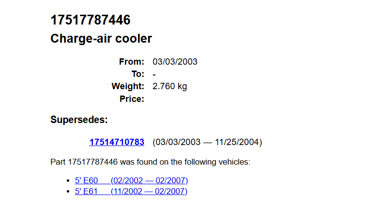 BMW 5 SERIES E60 , E61 DIESEL TURBOKÜHLER 17517787446 GEBRAUCHT ORIG BMW TEIL ! - Obrázek 4