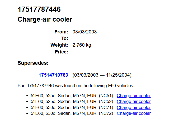 BMW 5 SERIES E60 , E61 DIESEL TURBOKÜHLER 17517787446 GEBRAUCHT ORIG BMW TEIL ! - Obrázek 5