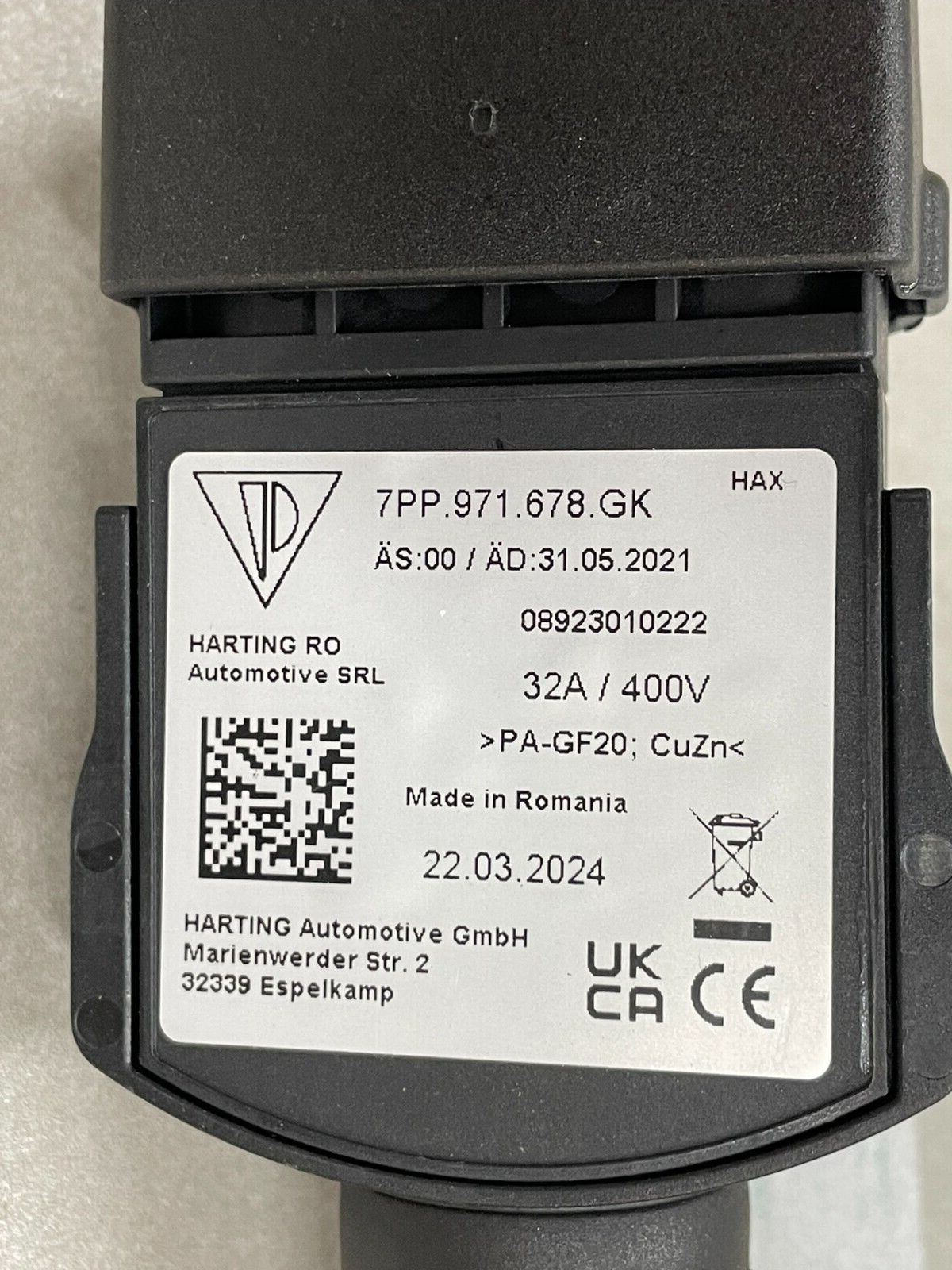 PORSCHE LADEKABEL FÜR NETZSTECKDOSE CEE 32A 3P 900MM GERADE 7PP971678GK ORIG NEU - Obrázek 6