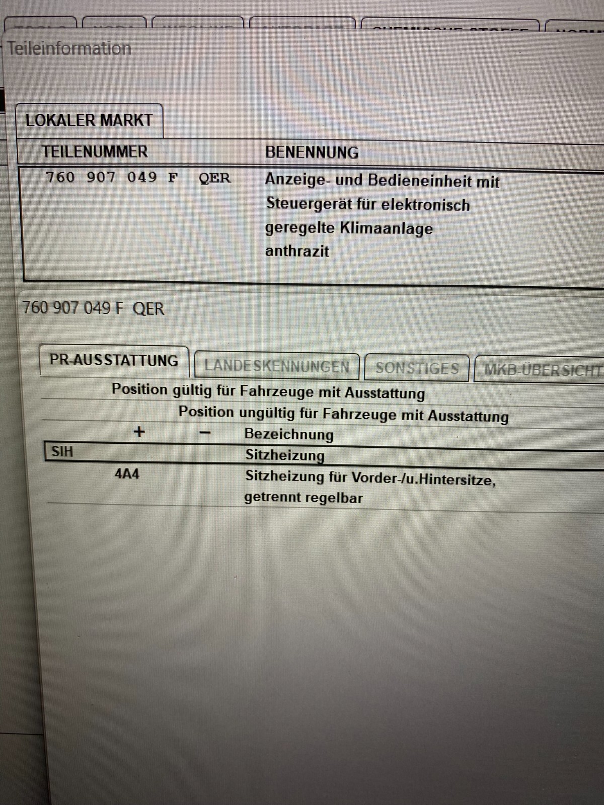 VW TOUAREG BEDIENELEMENT HEIZUNG KLIMA STEUERGERÄT 760907049F-760 907 049 F NEU - Obrázek 20
