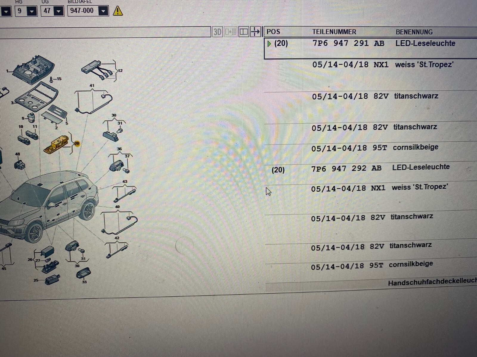 VW TOUAREG KABINENBELEUCHTUNG 7P6947291AB ORIGINAL NEU!!!! - Obrázek 8