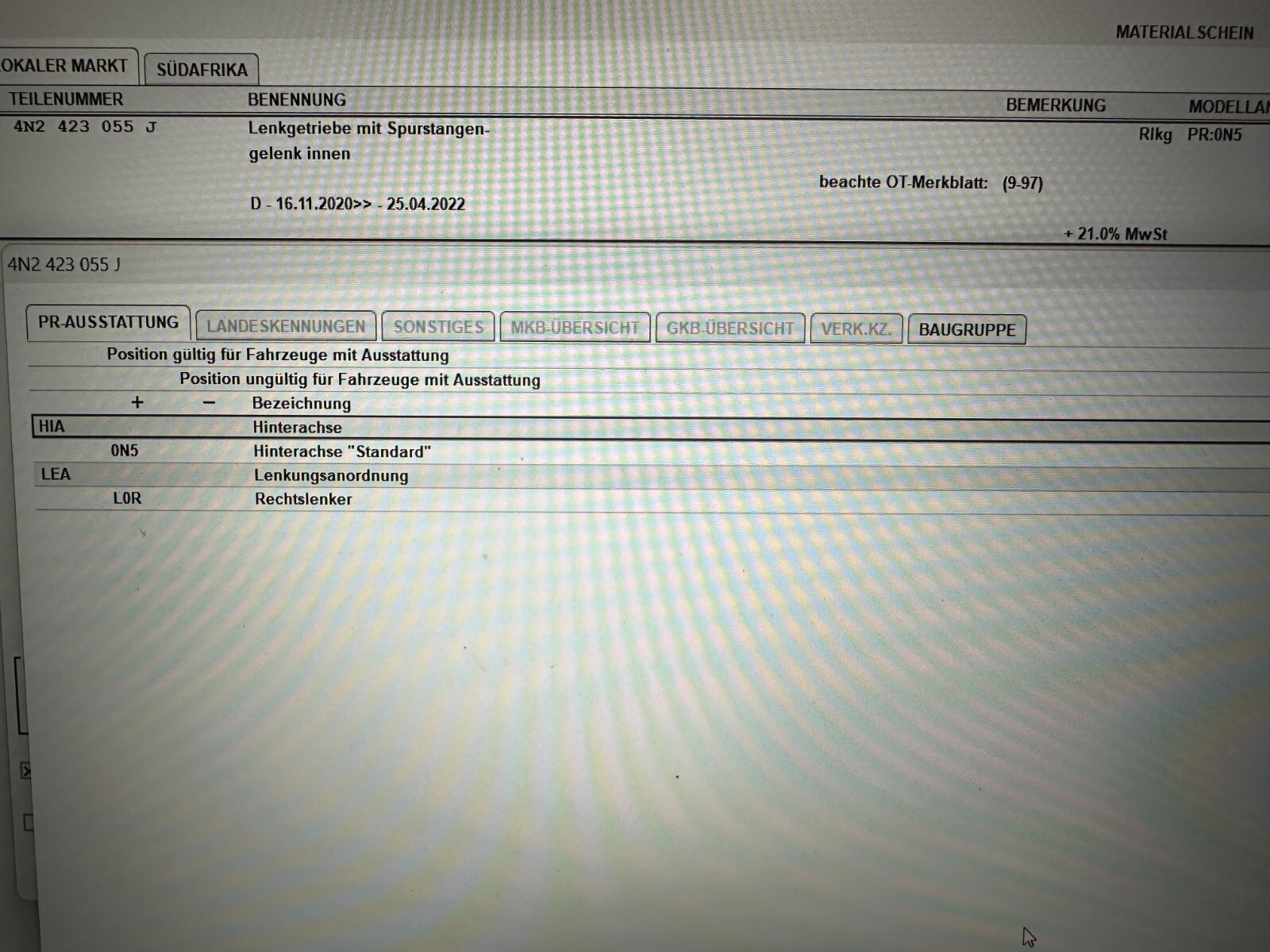 4N2423055J AUDI A8/S8 2020-2022 LENKGETRIEBE STEERING GEAR 4N2423055J RHD NEW OE - Obrázek 7