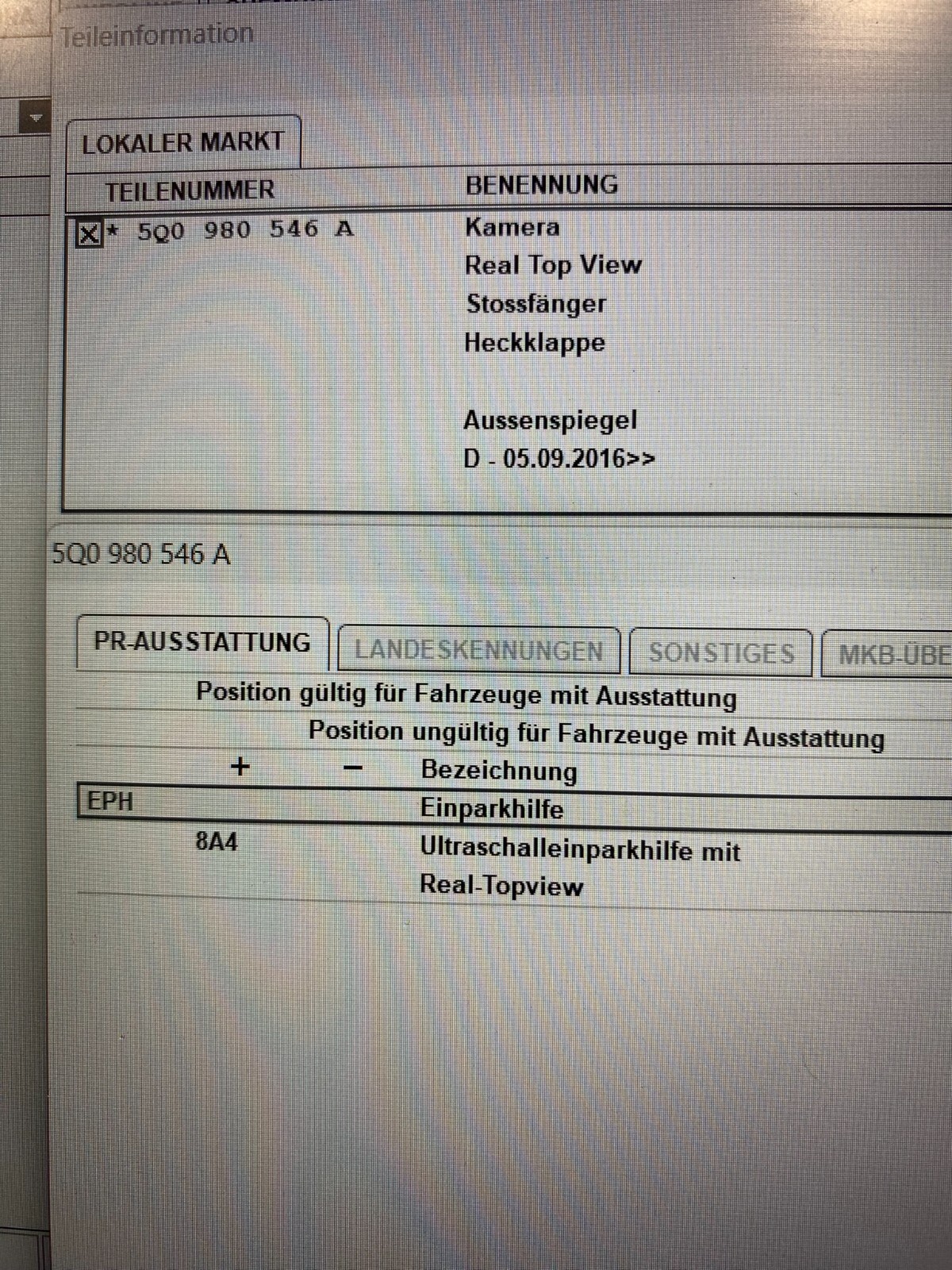 5Q0980546A PORSCHE KAMERA VIEW 360° 5Q0980546A - 5Q0 980 546 A PAB980546 OE NEU - Obrázek 8
