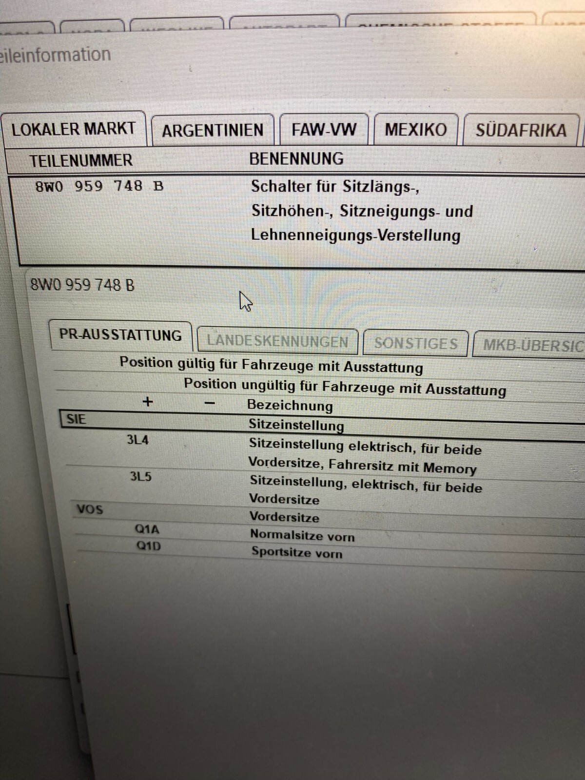 AUDI A5/RS5 SCHALTER FÜR VORDERSITZ VORNE LINKS 8W0959748B ORIGINAL - Obrázek 12