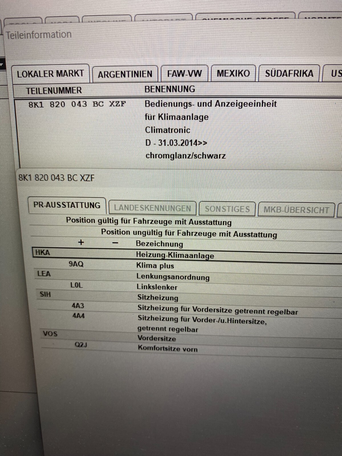 AUDI KLIMABEDIENTEIL MIT SITZBELÜFTUNG SITZHEIZUNG AUDI A4 A5 Q5 8K1820043BC - Obrázek 18