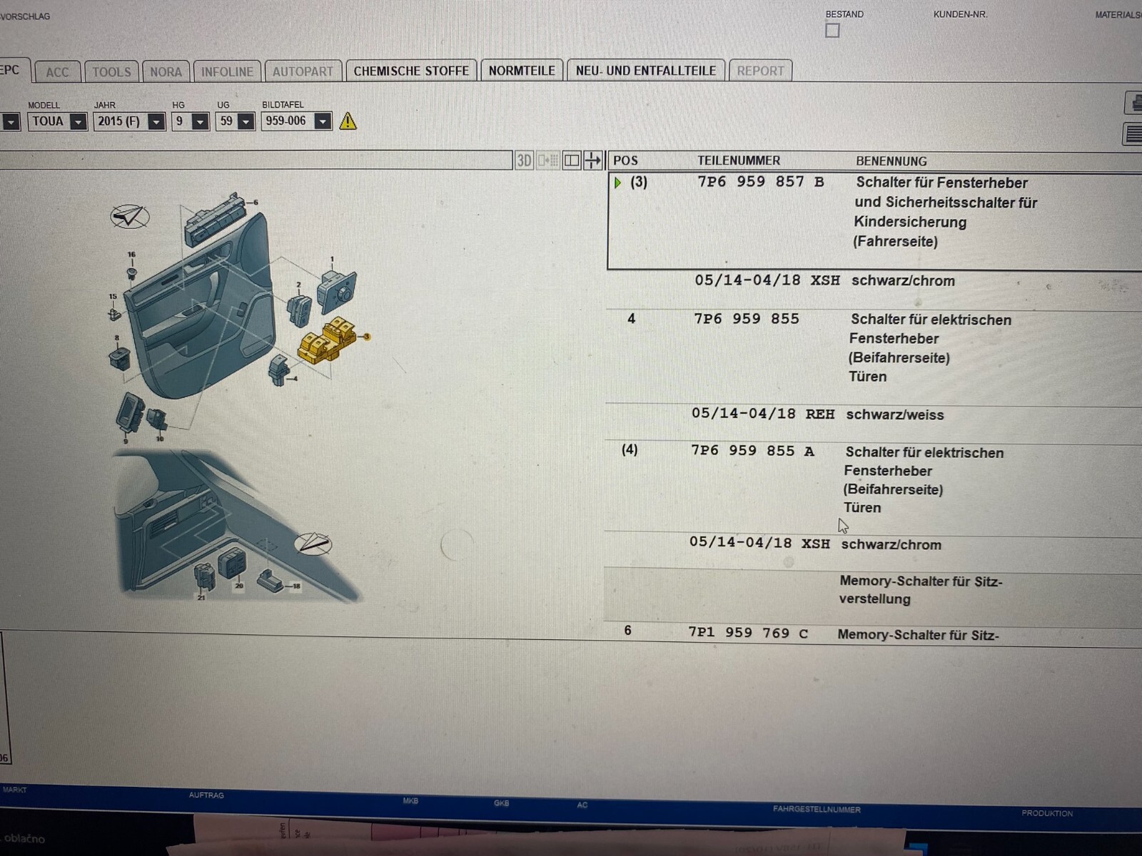 VW TOUAREG VORDERE LINKE TÜR FENSTERSCHALTER 7P6959857B ORIG.NEU!!! - Obrázek 9