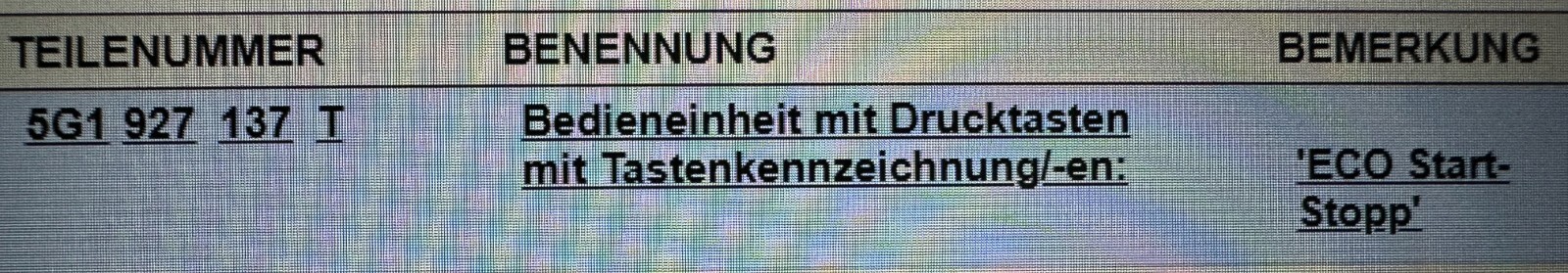 VW GOLF 7 VII SCHALTER DRUCKTASTEN ECO START/STOP 5G1927137T Fast Neu Test Car.. - Obrázek 6