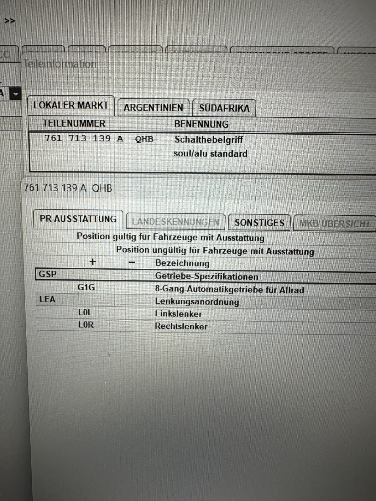 VW TOUAREG CR7 SCHALTKNAUF SCHALTHEBEL AUTOMATIK 761713139A - 761 713 139 A NEU - Obrázek 15